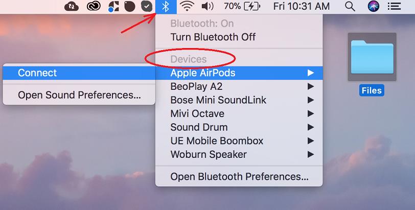 Connecting the AirPods to your Mac
