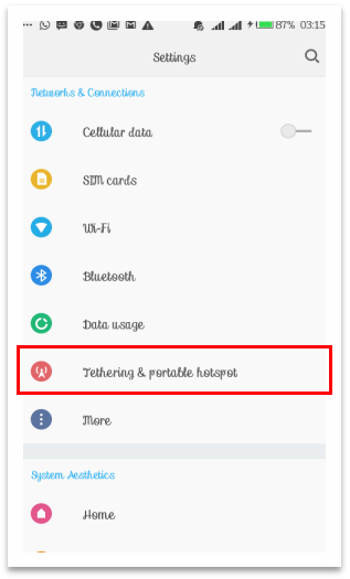 How to set up mobile hotspot for Tecno W3-7