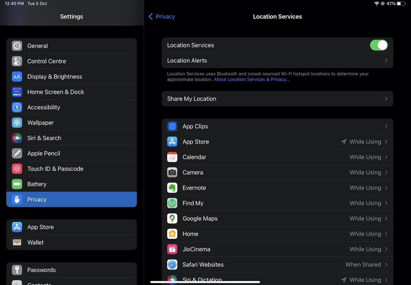 iPad mini 6 Smart Location services