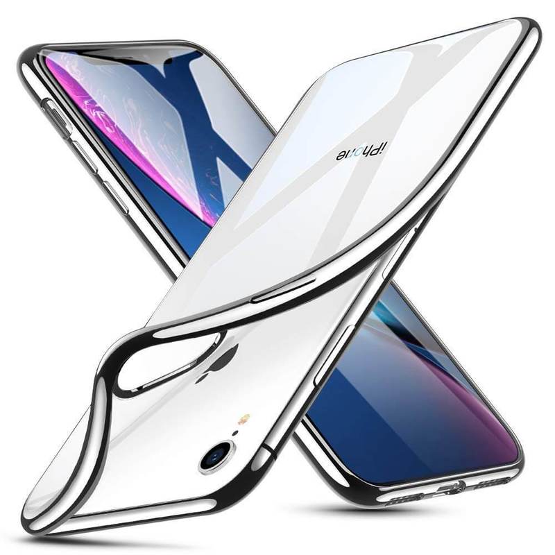 iPhone XR Slim Clear Soft TPU Case silver frame