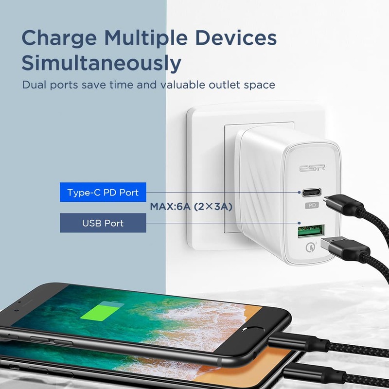 36W 2-Port Fast Type C Adapter with 18W Power Delivery & QC 3.0 Compatible for iPhone 11/11 Pro/11 Pro Max/XS/XS Max/XR/X/8 Plus Google Pixel 3 3a 2 XL JSAUX USB C PD Car Charger Note 10 iPad Pro 