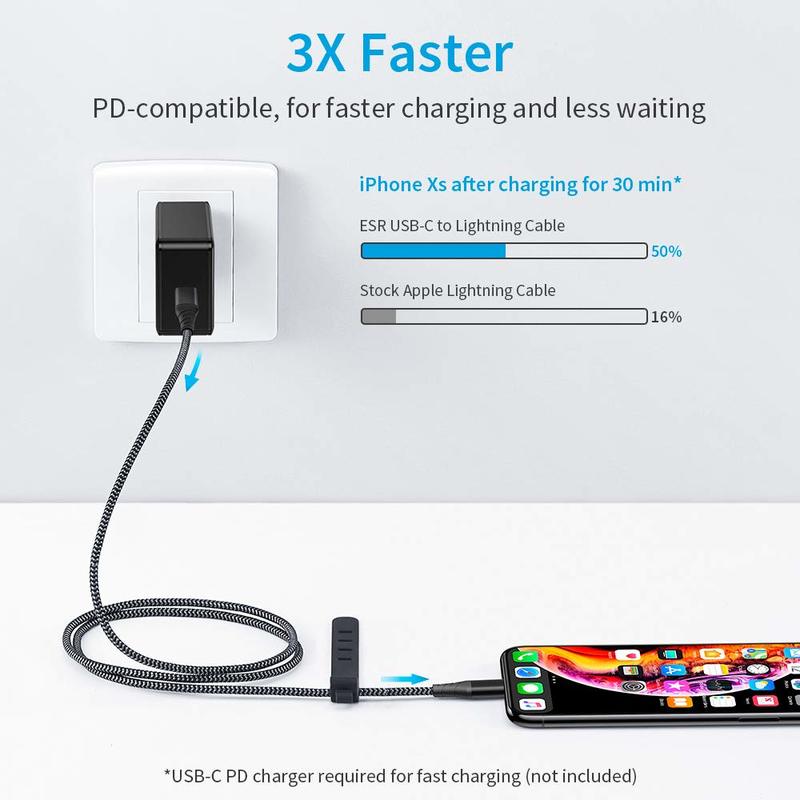 3 ft/1m MFi USB-C Lightning PD Charging Cable - ESR