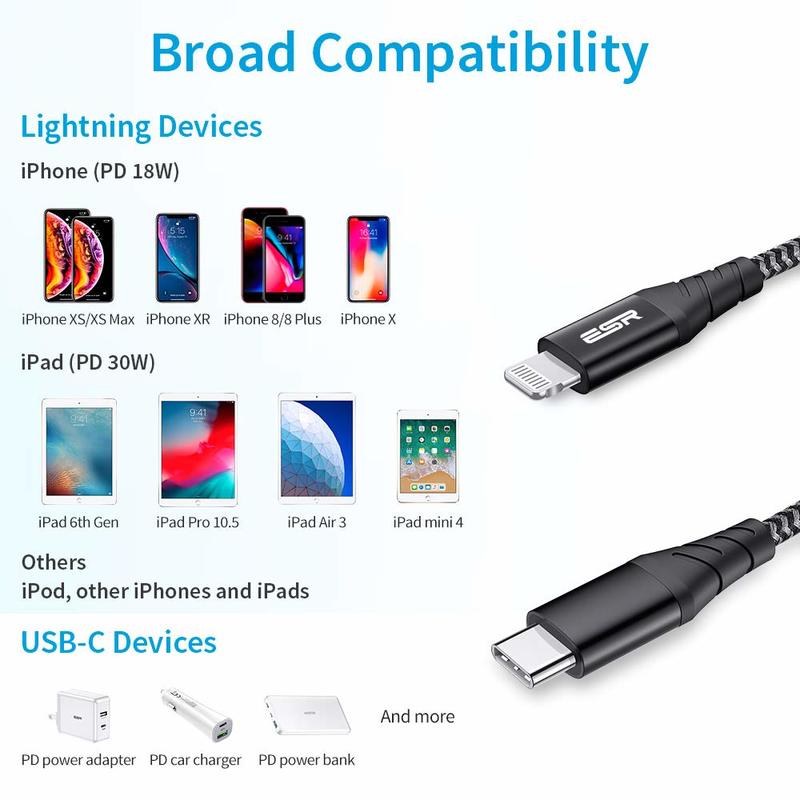 mørke Hemmelighed Tablet 3.3ft/1m MFi USB-C to Lightning PD Charging Cable - ESR