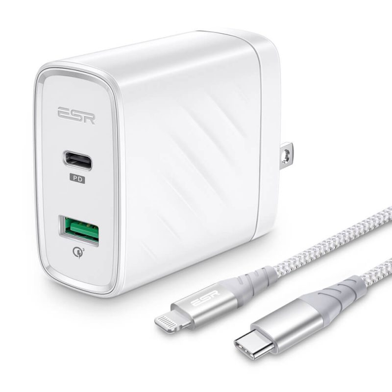 ESR Fast Charging Bundle 36W PD Wall Charger 3.3ft1m MFi USB C to Lightning PD Charging Cable 8