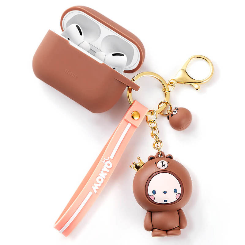 ESR Cute Case for AirPods Pro Case Silicon Carrying Case Cover with Animal Keychain Brown