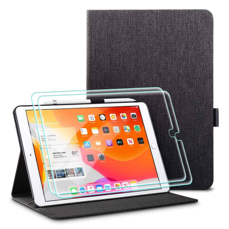 ESR Bundle: iPad 10.2 inch 2019(7th Gen) Folio Case+iPad 10.2 2019 Tempered Glass Screen Protector Black