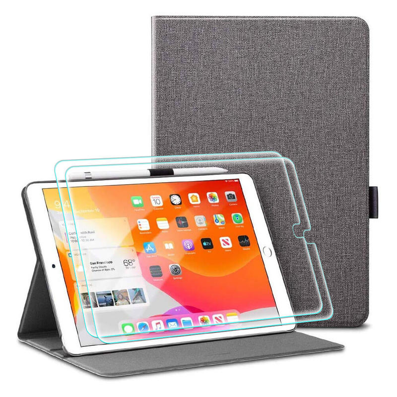 ESR Bundle: iPad 10.2 inch 2019(7th Gen) Folio Case+iPad 10.2 2019 Tempered Glass Screen Protector Gray