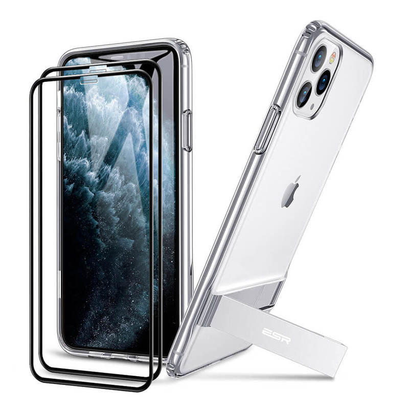 ESR Bundle: iPhone 11 Pro Metal Kickstand Case Clear+ iPhone 11 Pro  Tempered Glass Full-Coverage Screen Protector (2 Pieces) Clear