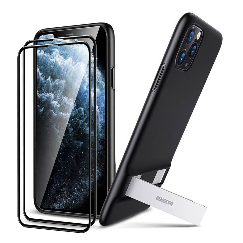 ESR Bundle: iPhone 11 Pro Metal Kickstand Case+iPhone 11 Pro  Tempered Glass Full-Coverage Screen Protector Black