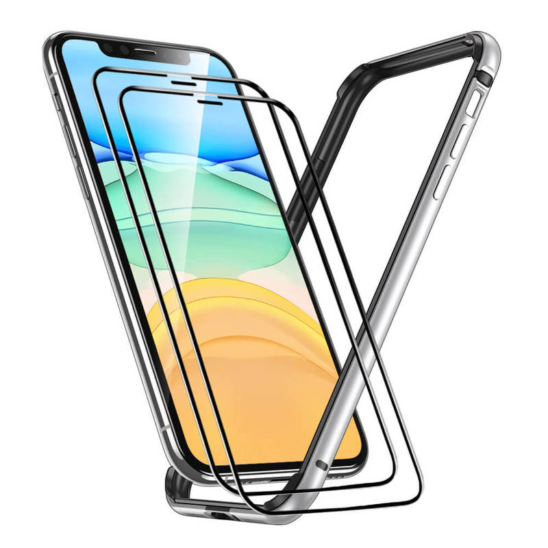 ESR Bundle:iPhone 11/iPhone XR Metal Bumper Case+iPhone 11/iPhone XR  Tempered Glass Full-Coverage Screen Protector Silver