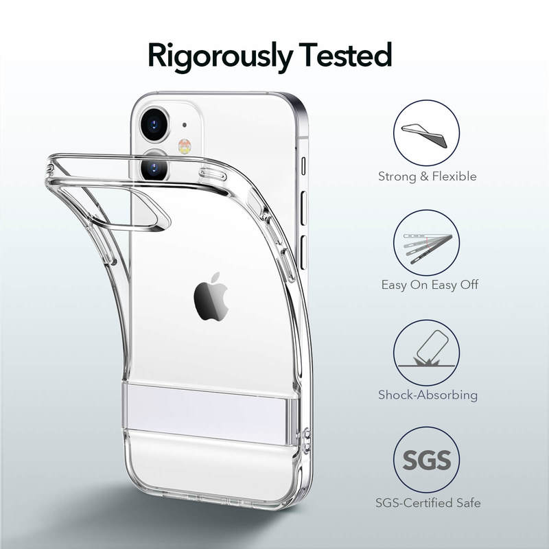 ESR Metallständer Hülle entworfen Kompatibel mit iPhone 12 Mini Hülle Vertikaler und Horizontaler Stand Verstärkter Fallschutz Flexible TPU Rückseite Klar 