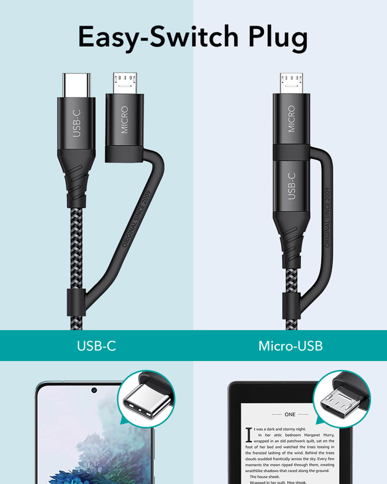 Cinco visión puesta de sol 2-in-1 Micro USB + USB-C Charging Cable - ESR
