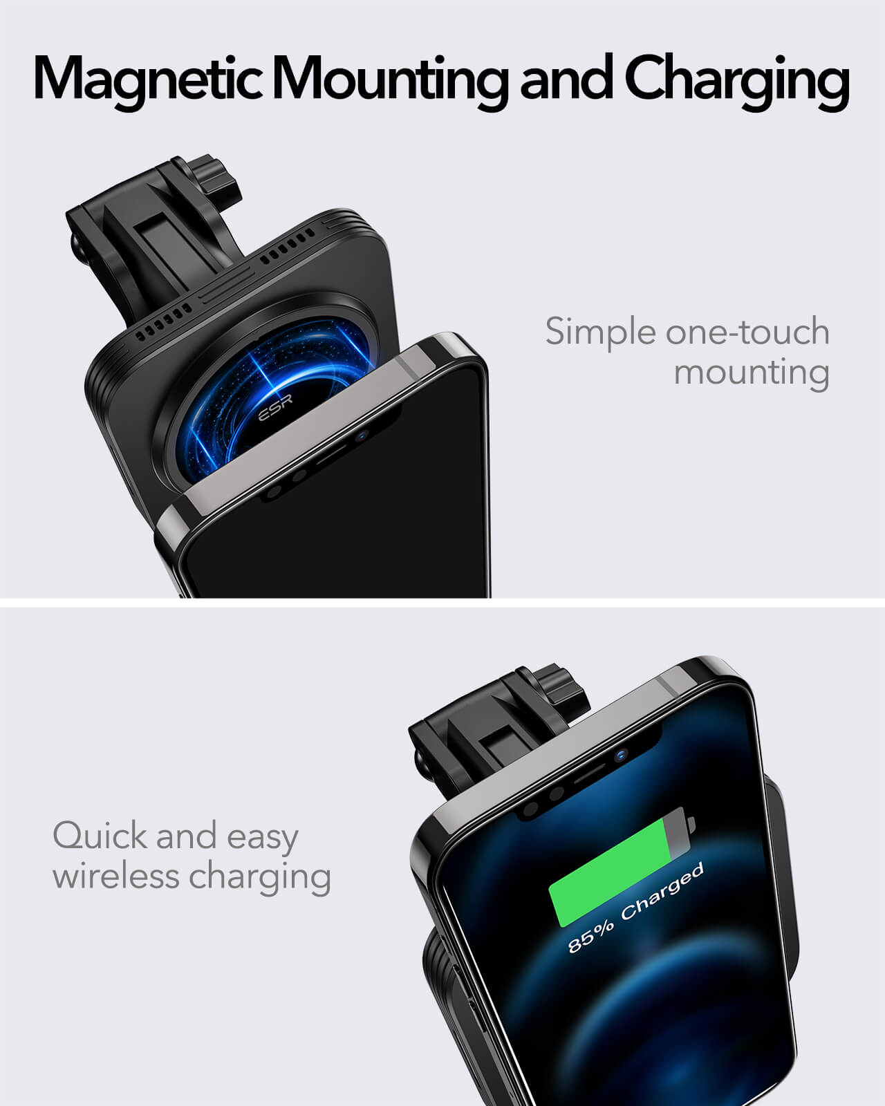 ESR HaloLock Chargeur sans Fil de Voiture avec CryoBoost, Compatible avec  MagSafe, Compatible avec Les séries iPhone 14/13/12 et Coques Magnétiques,  Chargeur à Système Refroidissant, Onyx Givré : : High-Tech