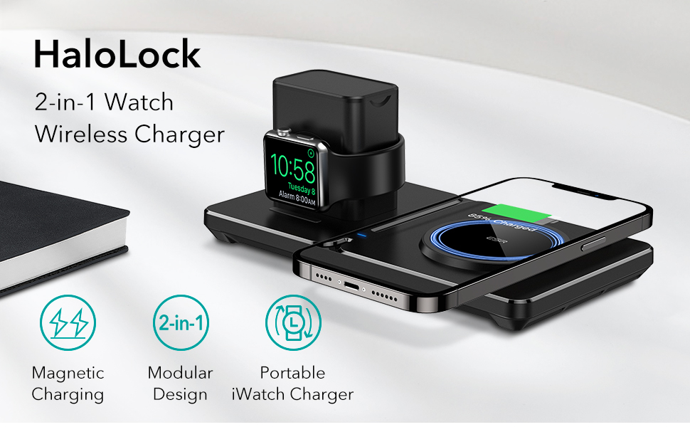 HaloLock 2 in 1 Magnetic Wireless Charger with iWatch Stand 3