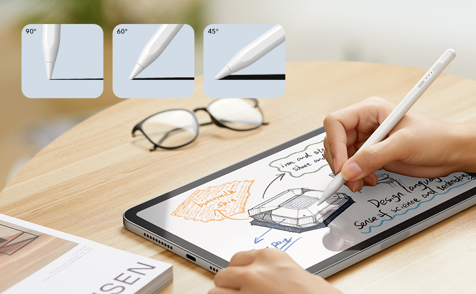 ESR 筆記繪圖款 iPad Pencil 防誤觸 / 傾斜感應觸控筆, 白