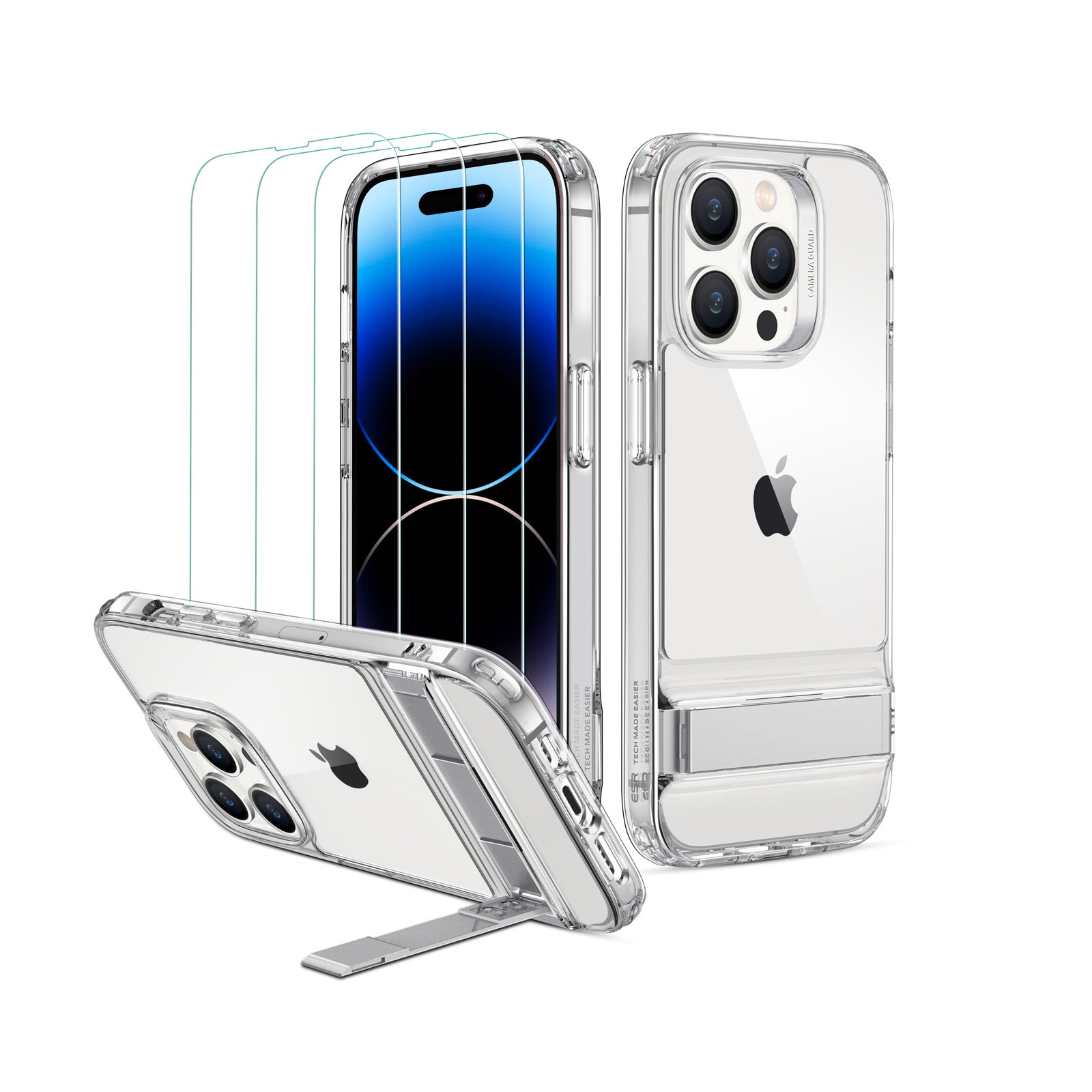 Pack Funda Metal Kickstand para iPhone 14 Pro Max y 3 Protectores