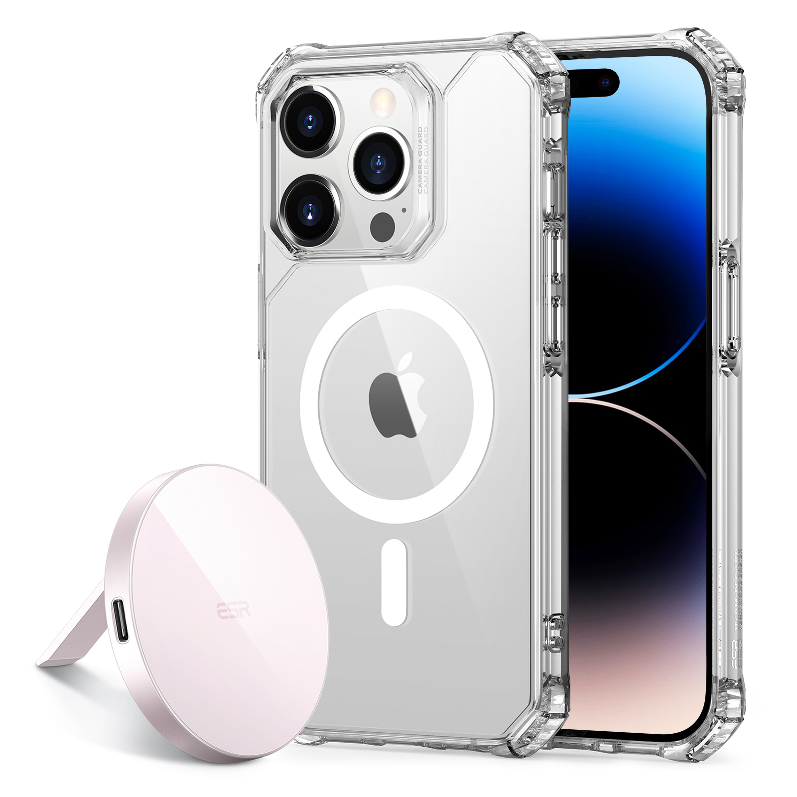 Set di cover e caricabatterie MagSafe per iPhone 14 Pro custodia  trasparente serie Air Armor