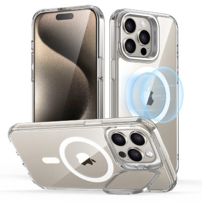 QHTZ-iPhone 15 Pro Max Classic Hybrid Case with Stash Stand Set-C01-ZT01