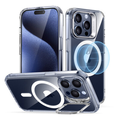 QHZJ iPhone 15 Pro Classic Hybrid Case with Stash Stand HaloLock C02 ZT01