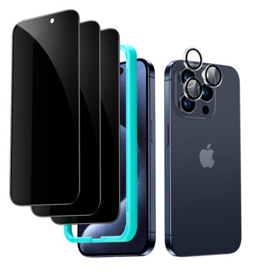 Paquete de 2 protectores de lente de cámara para iPhone 15 Pro/iPhone 15  Pro Max, lente sin vidrio templado, protección de marco de borde de  aleación