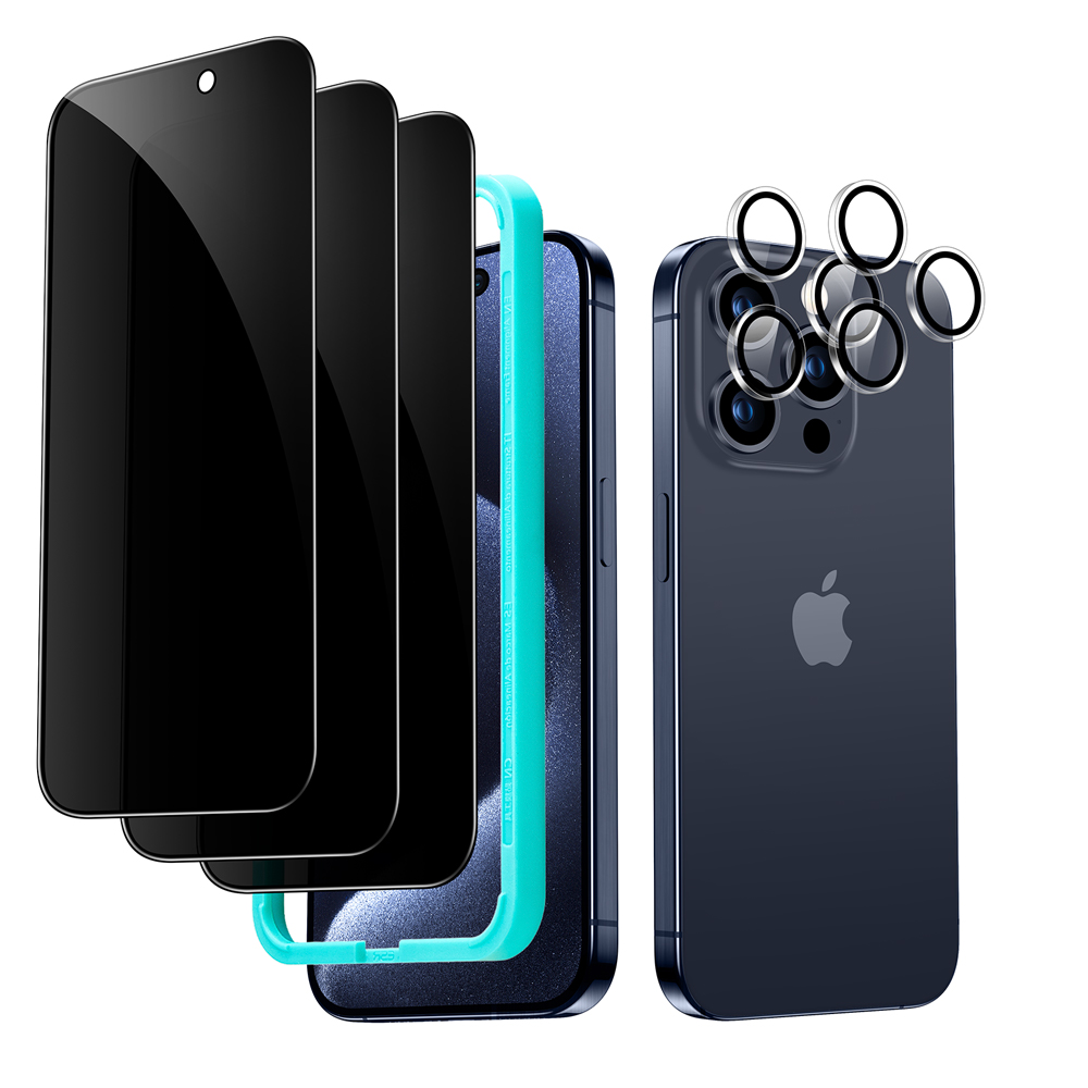 Set de protectores de pantalla de cristal templado con privacidad para  iPhone 15 Pro