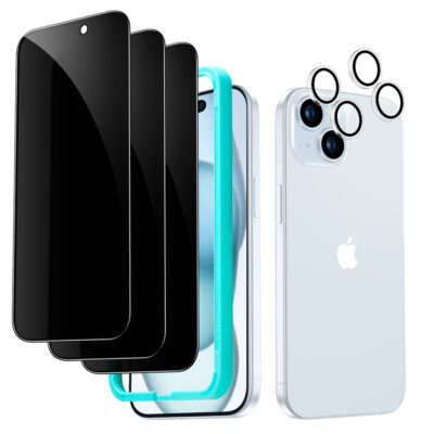 iPhone 15 Tempered Glass Privacy Screen Protector Set C01 ZT02
