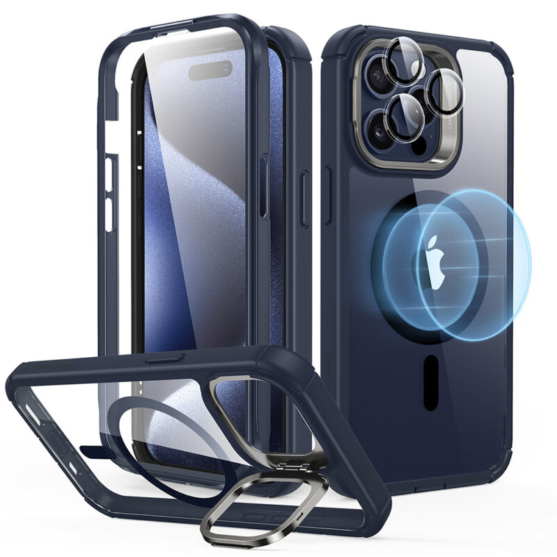 iphone 15 pro max armor tough case with stash stand (halolock)