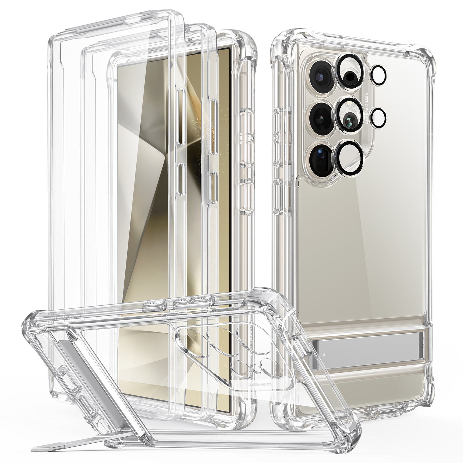 Für Samsung Galaxy S24 Ultra Case, Dia-Kamera-Abdeckung, eingebauter  360-Grad-Drehring-Ständer [militärischer Stoßfestigkeitstest] Schutzhülle
