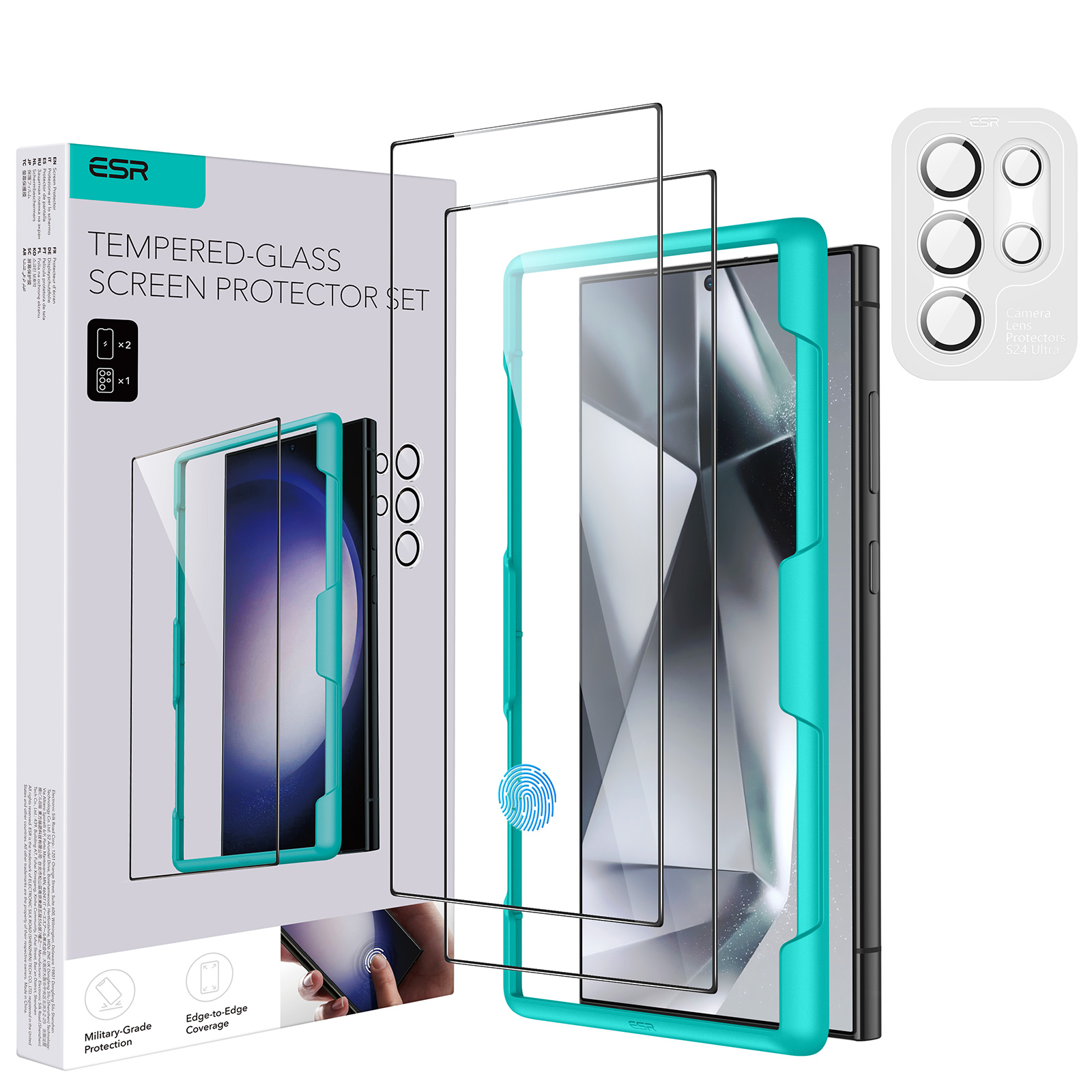 ESR 3+1 Pack for Samsung Galaxy S24 Ultra Screen Protector Set, 3 Tempered Glass Screen Protectors and 1 Set Individual Lens Protectors, 2.5D Curved