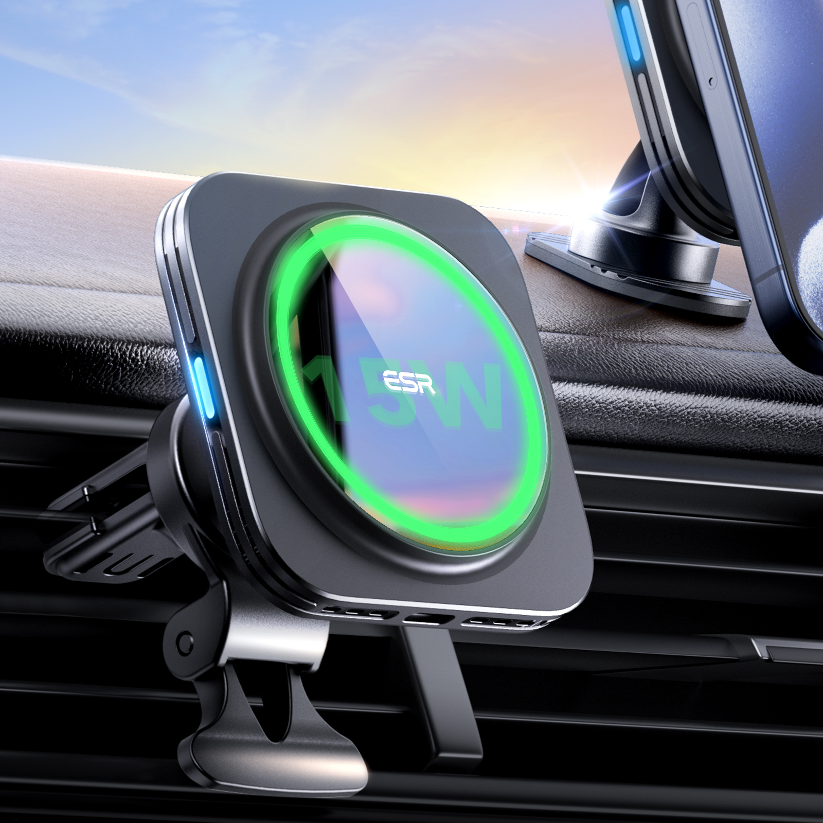 Qi2 Magnetic Wireless Car Charger with Magsafe-ESR