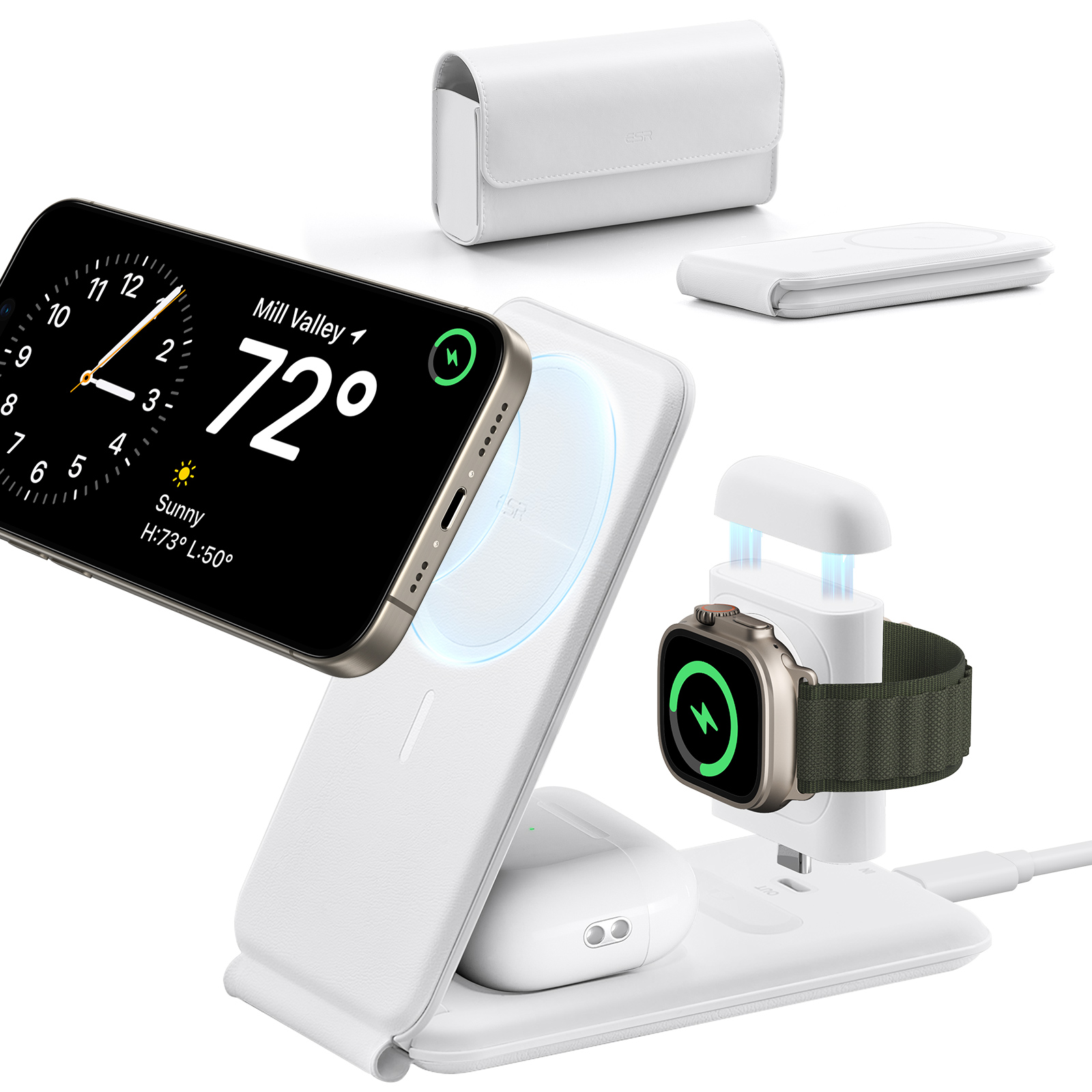 Chargeur MagSafe Rapide 2-en-1 - Chargeur Sans fil Pour Iphone Airpods et  Apple Watch - Station de Charge - Magnétique - Chargeur à Induction