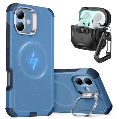 cool iphone 16 case blue with airpods 4 case