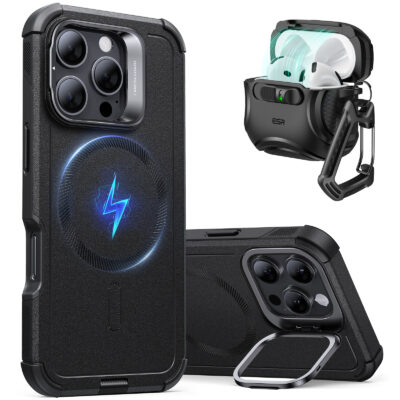 cool iphone 16 pro case black with airpods 4 case