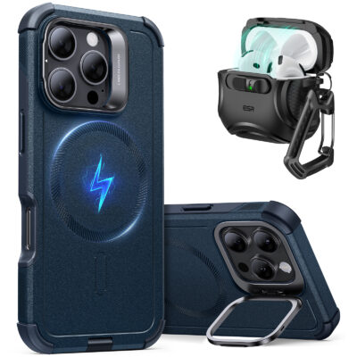 cool iphone 16 pro case blue with airpods 4 case