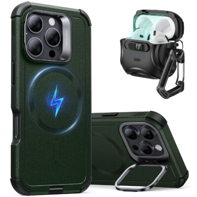 cool iphone 16 pro case green with airpods 4 case