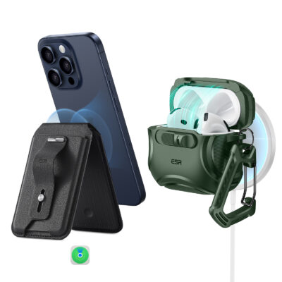 green airpods 4 case with lock and magsafe wallet with find my