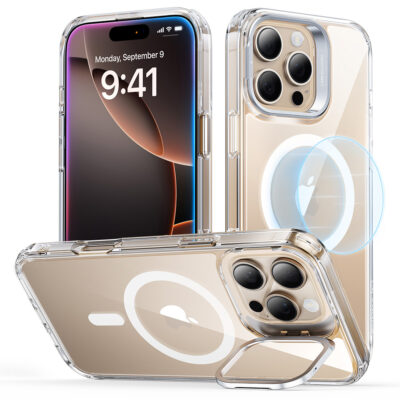 iPhone 16 Pro Clear Case with Stash Stand Magsafe clear gold