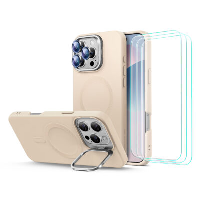 iPhone 16 Pro Max Silicone MagSafe Case with Screen Protector Bundle tan