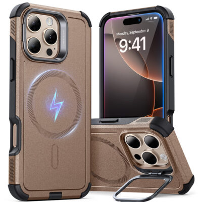 iPhone 16 Pro Cyber Tough Case with Stand Magsafe Gold